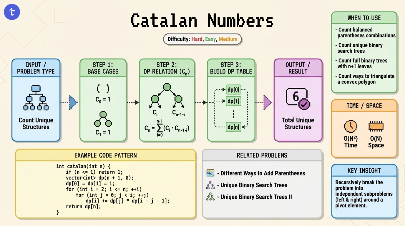 DP - Catalan Numbers Pattern Visualization for LeetCode 96: Unique Binary Search Trees