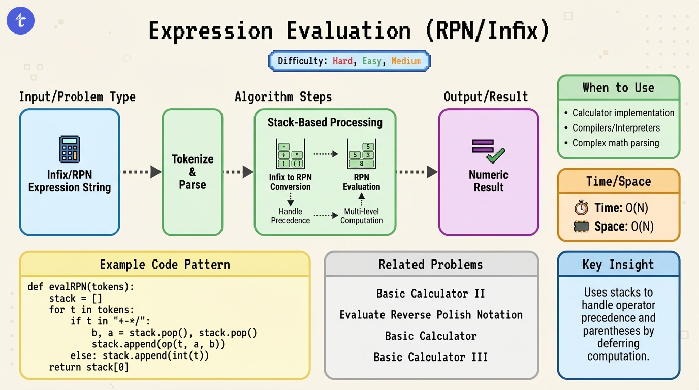 Stack - Expression Evaluation (RPN/Infix) Pattern Visualization for LeetCode 227: Basic Calculator II
