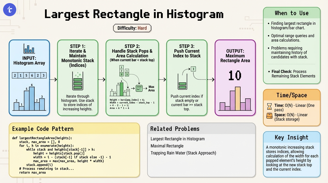 Stack - Largest Rectangle in Histogram Pattern Visualization for LeetCode 84: Largest Rectangle in Histogram